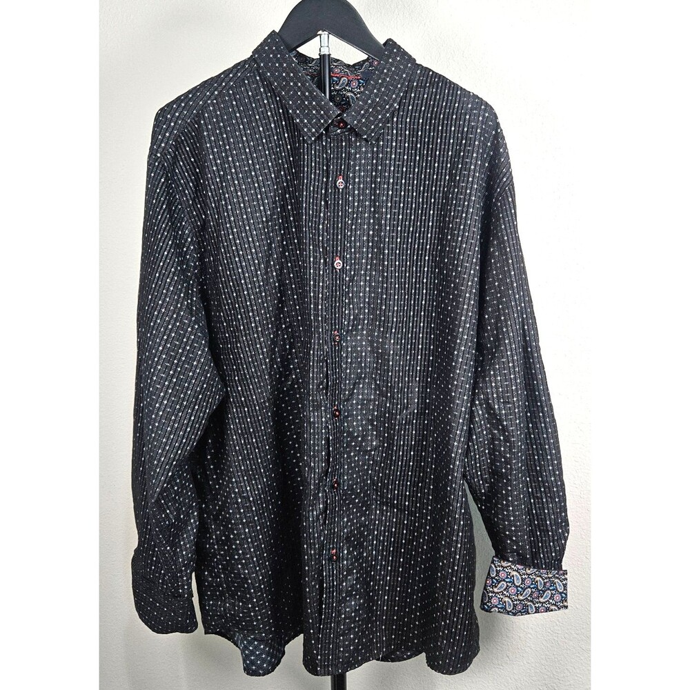 Sugar Mens XL Black‎ Patterned Button Up Shirt Paisley Contrast Cuffs Cotton